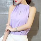 Bow Accent Sleeveless Chiffon Top