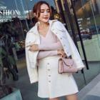 Set: Buttoned Coat + A-line Mini Skirt