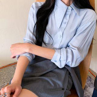 Asymmetric Plain Shirt / High-waist Asymmetric Skirt