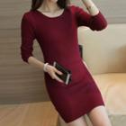 3/4-sleeve Mini Knit Sheath Dress