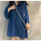 Elbow Sleeve Denim Printed T-shirt Blue - One Size
