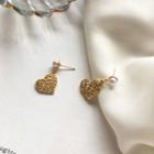 Heart Drop Ear Stud 1 Pair - Gold - One Size