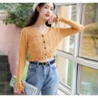 V-neck Knit Top Pumpkin Yellow - One Size