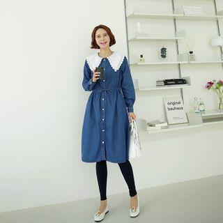 Lace-collar Denim Shirtdress