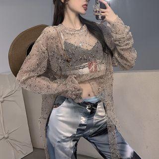 Long-sleeve Asymmetrical Top / Print Wide-leg Pants