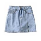 Slit-hem Denim Mini A-line Skirt