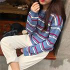 Color-block Striped Long-sleeve Knit Sweater