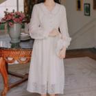 Long-sleeve Collared Lace A-line Dress