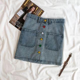 High-waist Multi-color Buttoned Skirt
