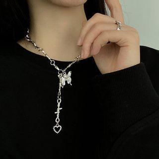 Butterfly Pendant Alloy Y Choker Silver - One Size