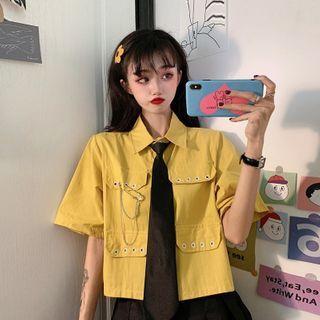 Short-sleeve Metal-accent Shirt