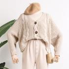 Dolman-sleeved Cable-knit Cardigan