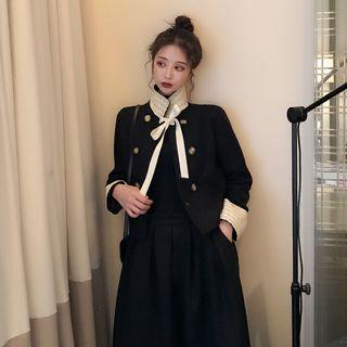 Lace Panel Double-breasted Jacket / A-line Midi Skirt