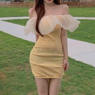 Off Shoulder Plaid Mini Dress