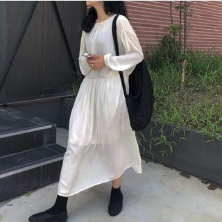 Crew-neck Long-sleeve Midi Dress White - One Size