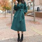 Wool Blend Sherpa-fleece Coat With Sash