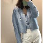 Long-sleeve Flower Embroidered Knit Cardigan/ Tank Top