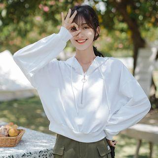 Half-zip Hooded Long-sleeve Cropped T-shirt