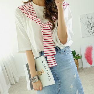 Tie-front Striped Detail T-shirt