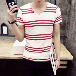 Stripe V-neck Short-sleeve T-shirt
