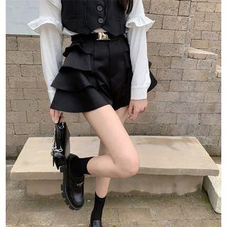 Layered Ruffle Trim Wide-leg Shorts