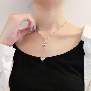 925 Sterling Silver Heart & Bear Pendant Y Necklace Silver - One Size