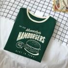 Short Sleeve Contrast-trim Hamburger Print Tee Dark Green - One Size