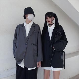Belted Single-button Lapel Collar Blazer