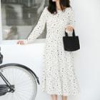 Dotted Long Sleeve Midi Dress White - One Size
