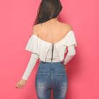 Off-shoulder Ruffled Slim-fit Top