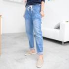 Striped Panel Washed Jeans
