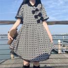 Short-sleeve Bow Midi A-line Dress Butterfly - Gray & Black - One Size