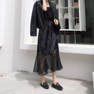 High-waist Asymmetric Mesh Panel Dress