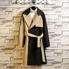 Color Block Double-breasted Trench Coat
