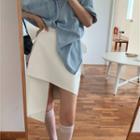 Long-sleeve Denim Shirt / Asymmetric A-line Skirt