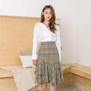 Ruffle-hem Midi Plaid Skirt