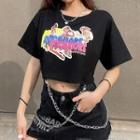 Short-sleeve Graphic Print Chain-accent Cropped T-shirt