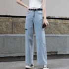 High-waist Straight-leg Ripped Jeans/ High-waist Straight-leg Jeans