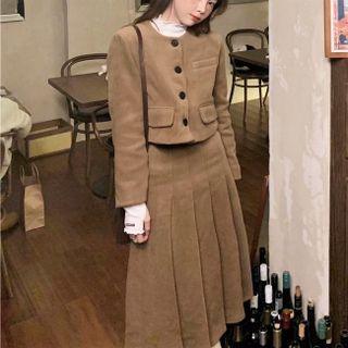Single-breasted Jacket / Midi Accordion Pleat Skirt
