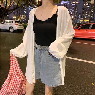 Open Front Long Chiffon Jacket White - One Size
