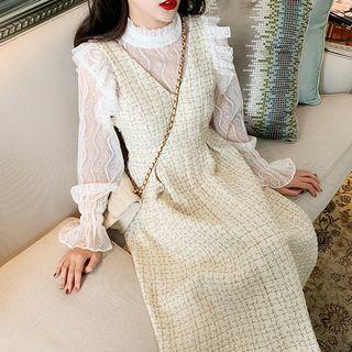 Tweed Sleeveless Dress / Lace See-through Top