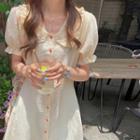 Frill Collar Short Sleeve Midi Dress Almond - One Size