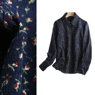 Long-sleeve Floral Print Corduroy Shirt