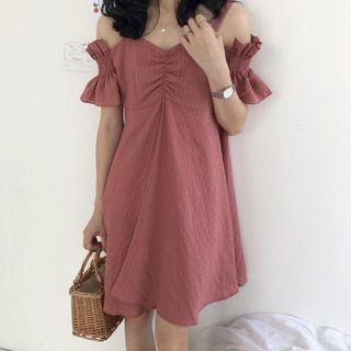 Cut-out Shoulder V-neck Dress