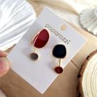 Non-matching Alloy Irregular Disc Earring Red & Black - One Size