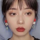 Hoop Dangle Earring 0099b# - 1 Pair - Normal Needle - Red & White & Green - One Size