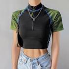 Short-sleeve Mock-neck Raglan Crop Top