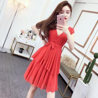 Cap-sleeve V-neck A-line Dress