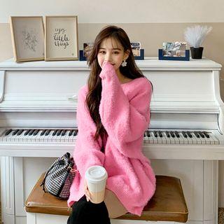 Drop-shoulder Oversized Furry Sweater