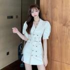 Double-breasted Puff-sleeve Mini A-line Blazer Dress